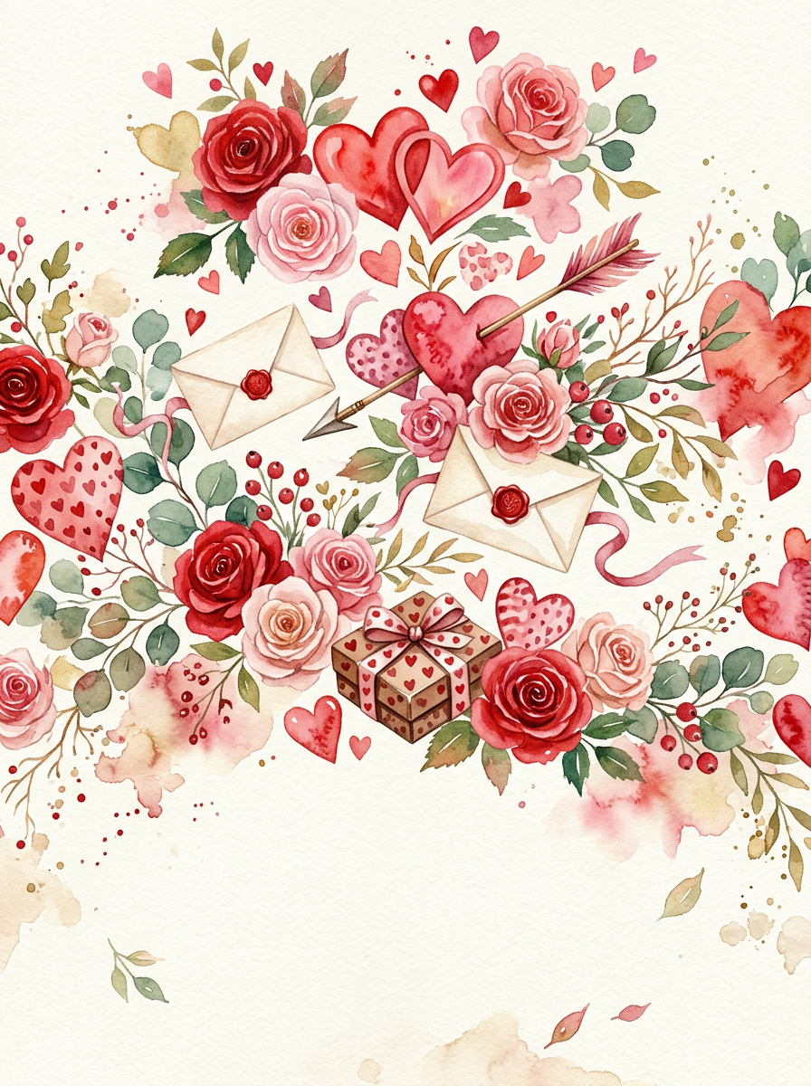 Valentine's Day Romance Watercolor Garden preview