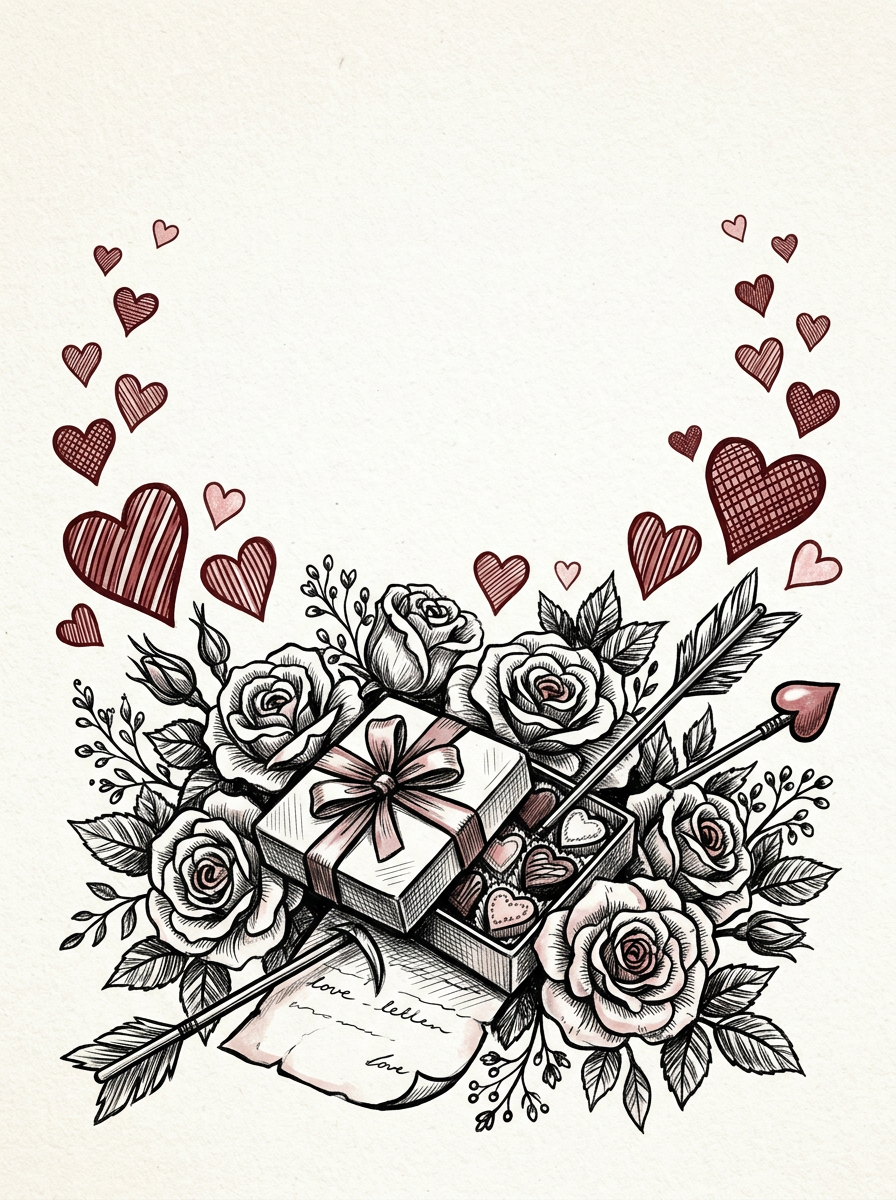 Valentine's Day Romance Ink Illustration preview