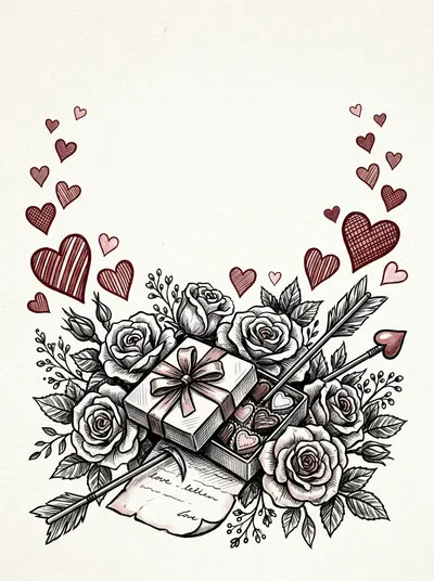 Valentine's Day Romance Ink Illustration preview