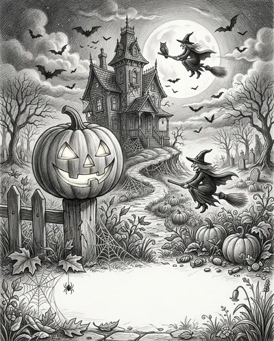 Halloween Spooky Fun Pencil Drawing preview
