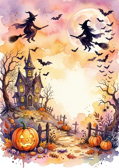 Halloween Spooky Fun Watercolor Sunset preview