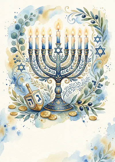 Hanukkah Festival Of Lights Watercolor Garden preview