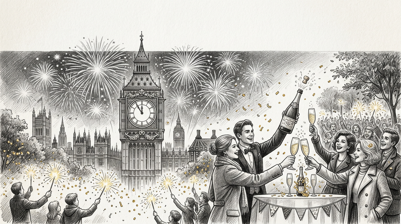 New Year Celebration Pencil Drawing preview