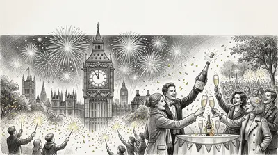 New Year Celebration Pencil Drawing preview