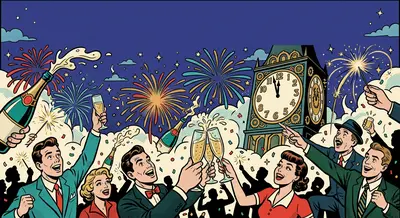 New Year Celebration Retro Cartoon preview