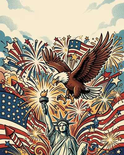 Independence Day Patriotic Retro Cartoon preview