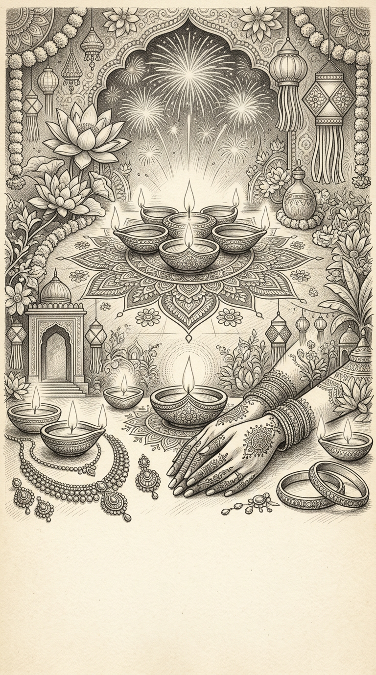Diwali Festival Of Lights Pencil Drawing preview