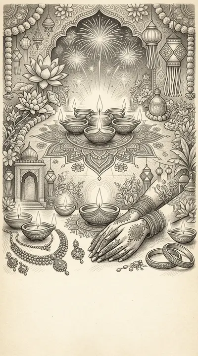 Diwali Festival Of Lights Pencil Drawing preview