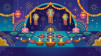 Diwali Festival Of Lights Flat Design preview