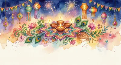 Diwali Festival Of Lights Watercolor Garden preview