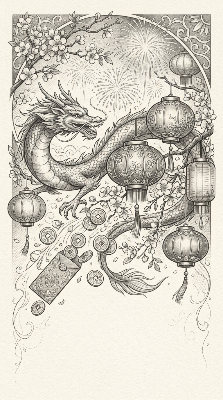 Lunar New Year Pencil Drawing preview