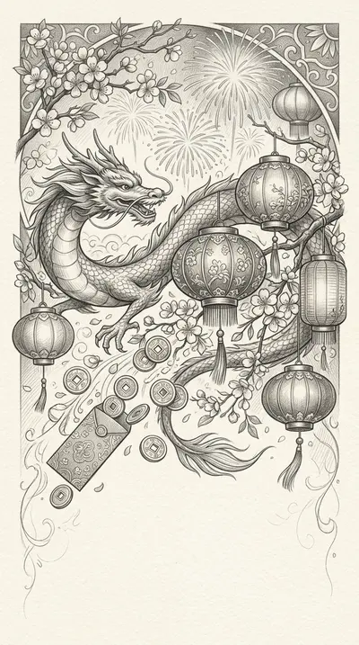 Lunar New Year Pencil Drawing preview