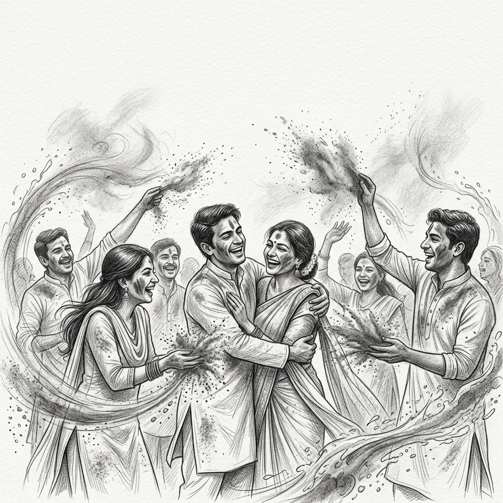 Holi Festival Of Colors Pencil Drawing preview