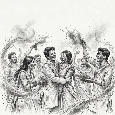 Holi Festival Of Colors Pencil Drawing preview