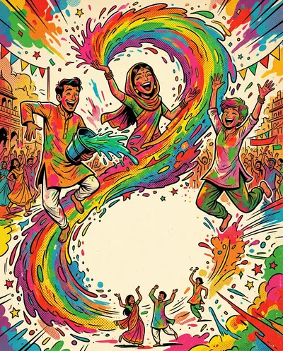 Holi Festival Of Colors Retro Cartoon preview