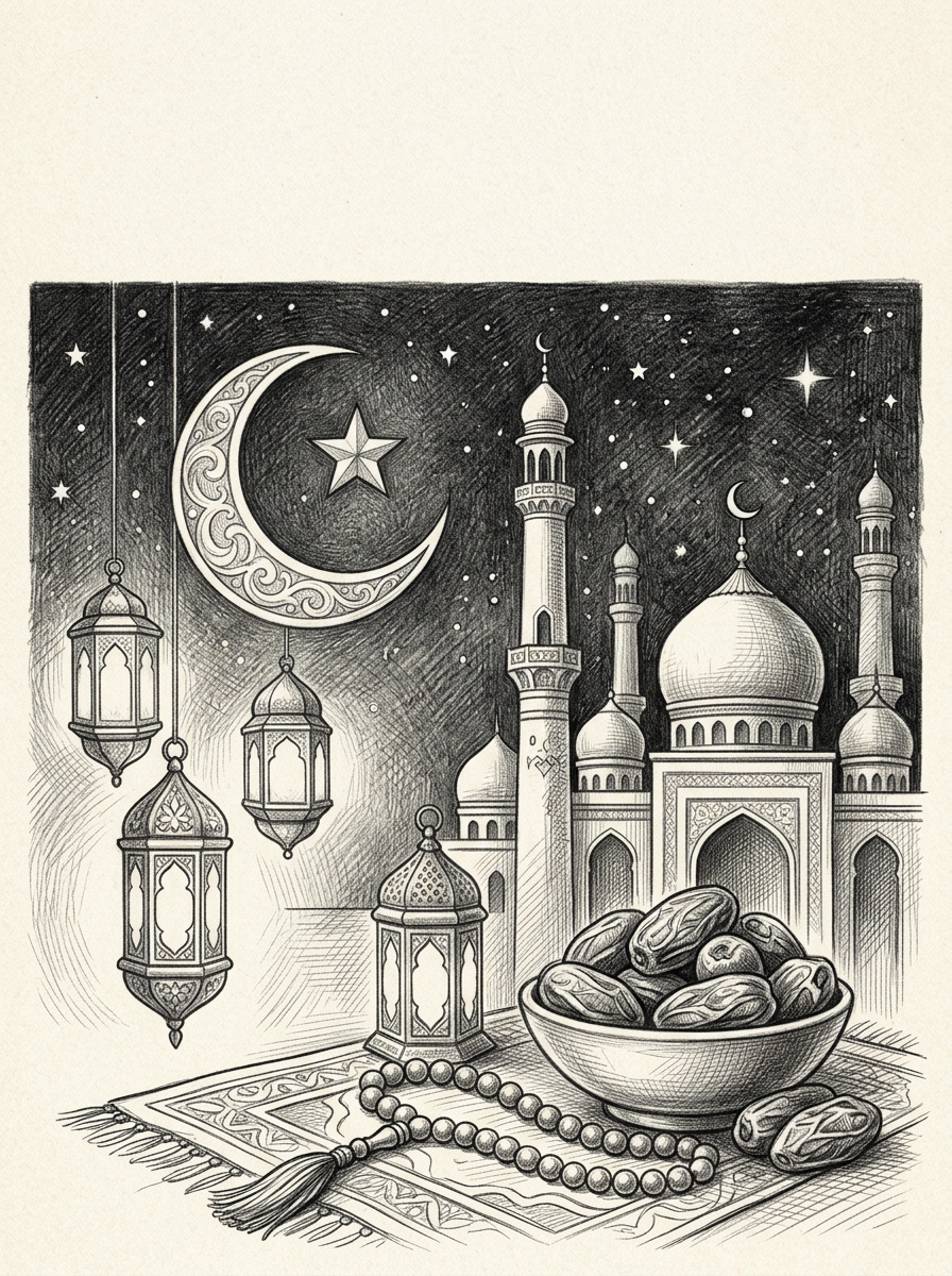 Ramadan Holy Month Pencil Drawing preview