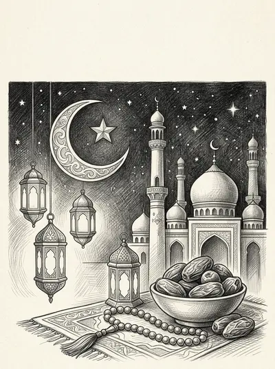 Ramadan Holy Month Pencil Drawing preview