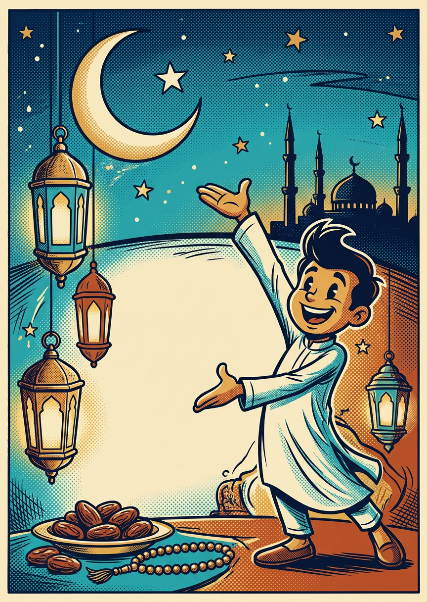 Ramadan Holy Month Retro Cartoon preview
