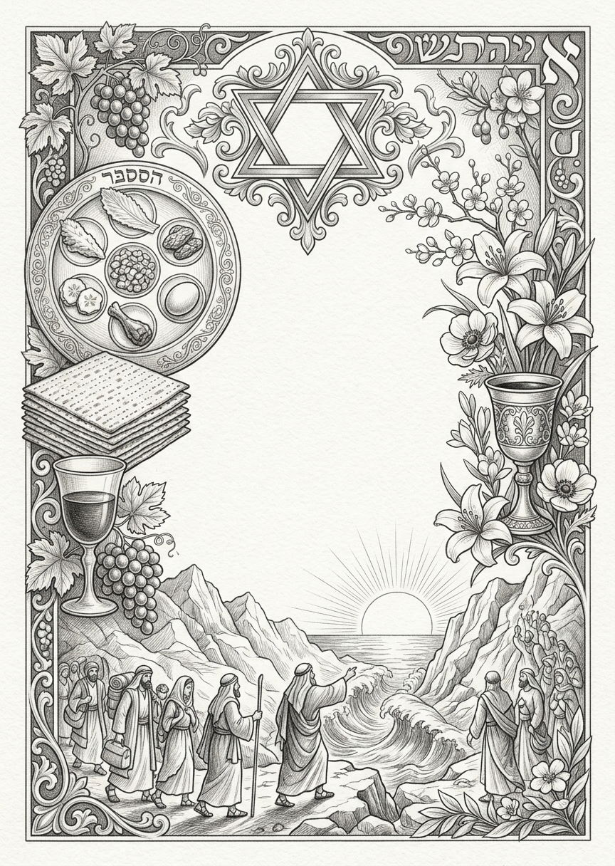Passover Seder Pencil Drawing preview