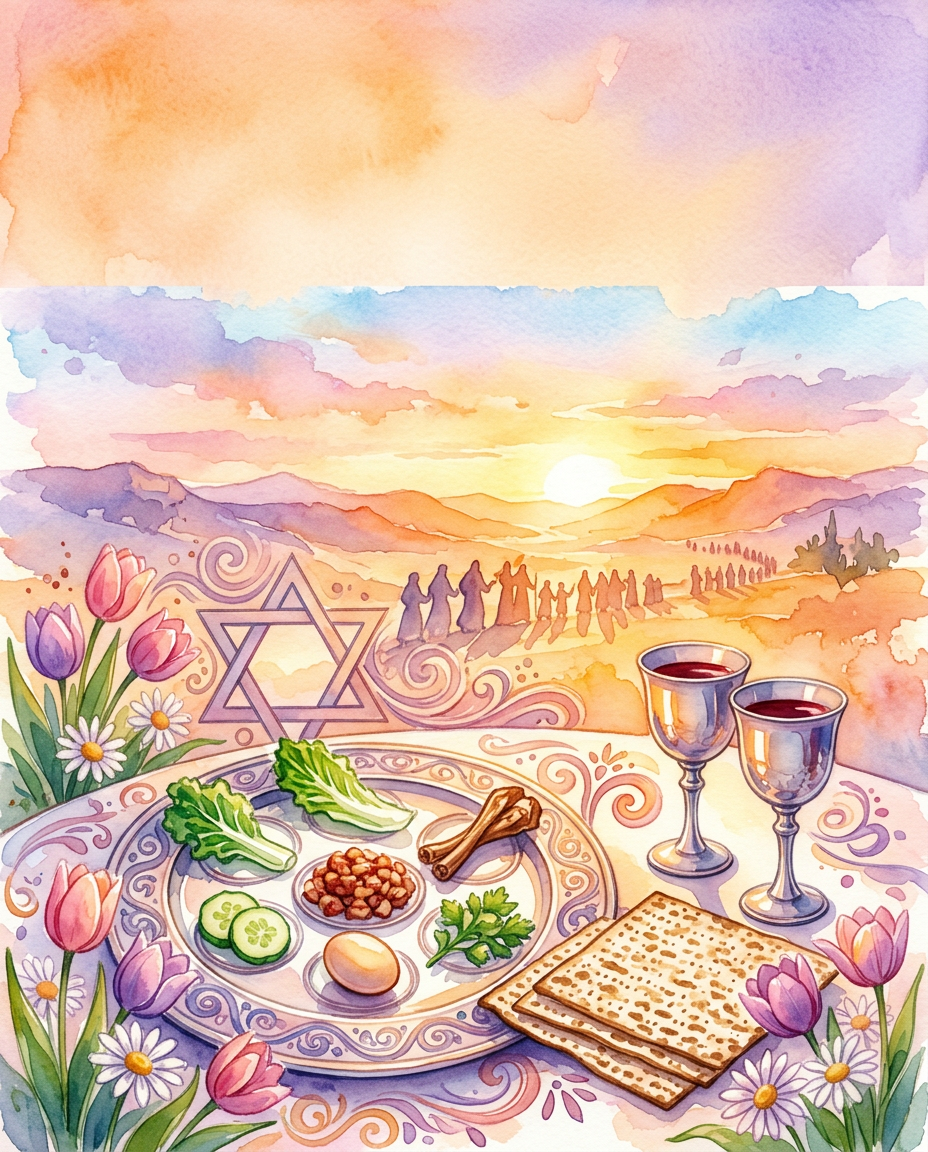 Passover Seder Watercolor Sunset preview