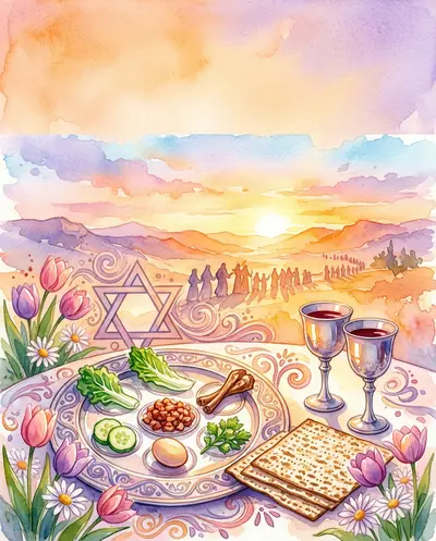 Passover Seder Watercolor Sunset preview