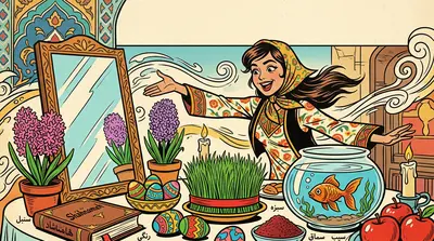 Nowruz Persian New Year Retro Cartoon preview