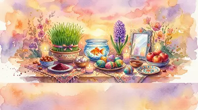 Nowruz Persian New Year Watercolor Sunset preview
