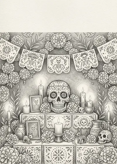 Día De Los Muertos Pencil Drawing preview