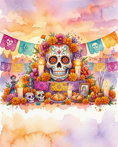 Día De Los Muertos Watercolor Sunset preview