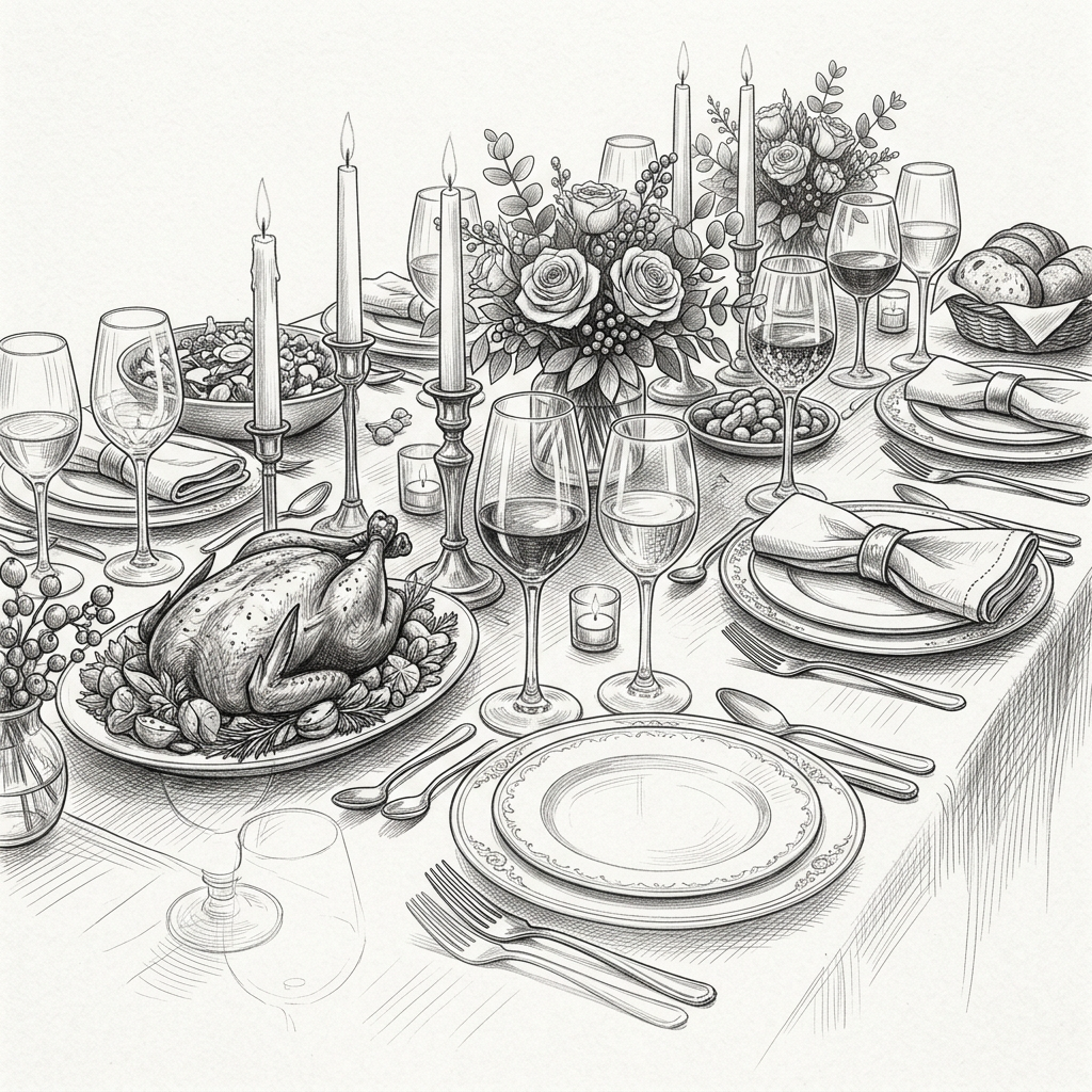 Dinner Party Pencil Drawing preview