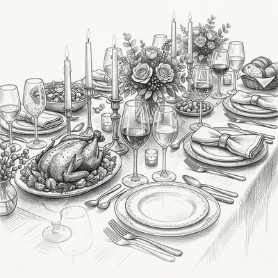 Dinner Party Pencil Drawing preview