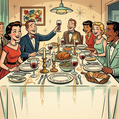 Dinner Party Retro Cartoon preview