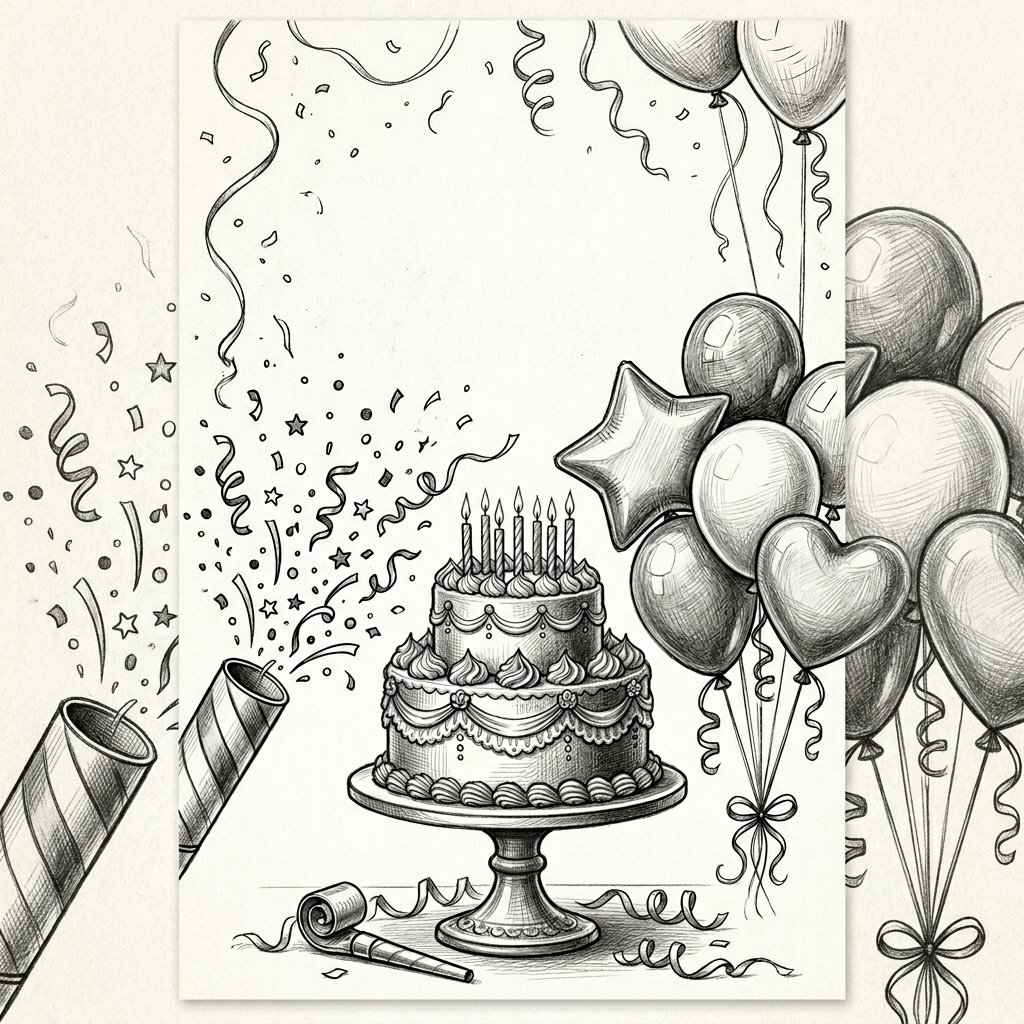 Birthday Party Invitation Pencil Drawing preview