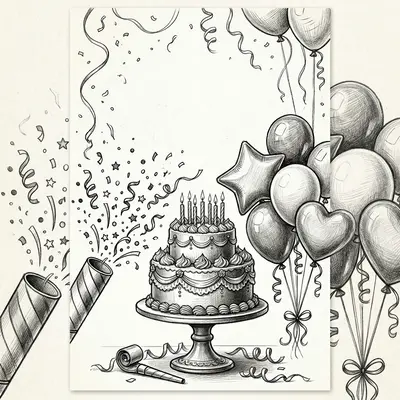 Birthday Party Invitation Pencil Drawing preview