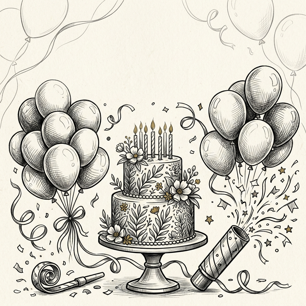 Birthday Party Invitation Ink Illustration preview