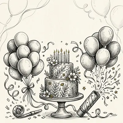 Birthday Party Invitation Ink Illustration preview