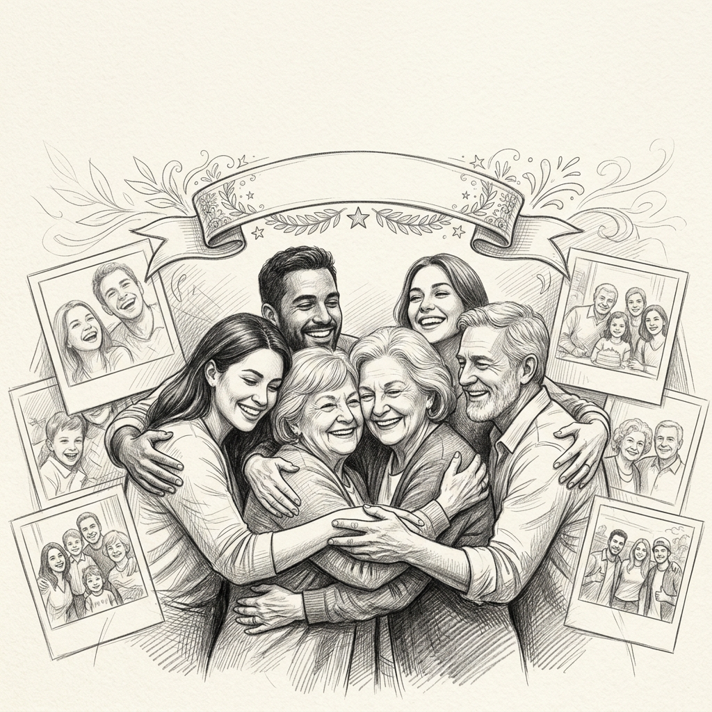Reunion Gathering Pencil Drawing preview
