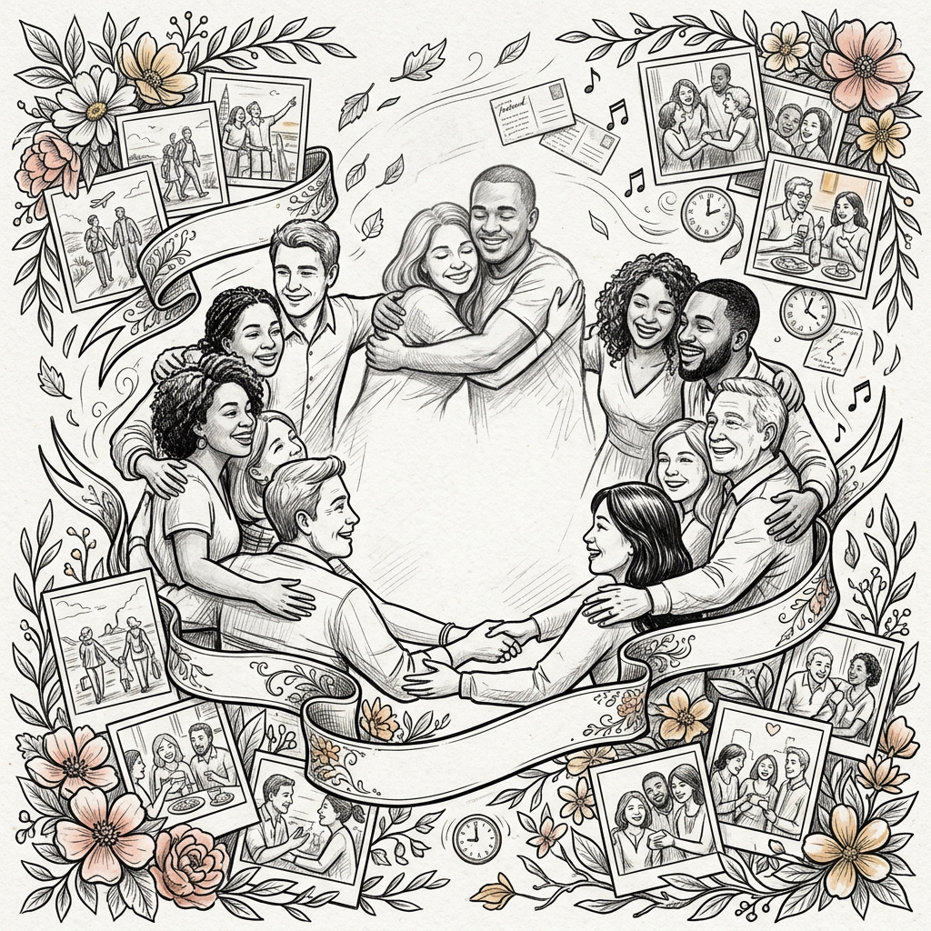 Reunion Gathering Ink Illustration preview