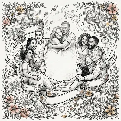 Reunion Gathering Ink Illustration preview