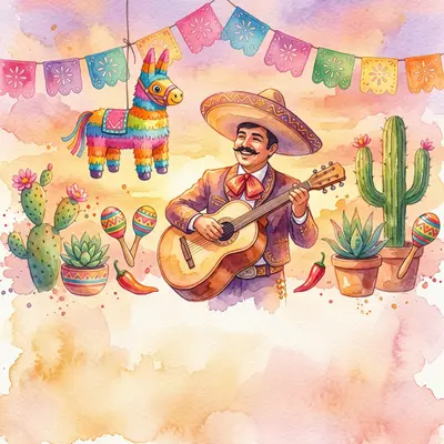 Cinco De Mayo Fiesta Watercolor Sunset preview