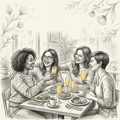Galentine's Day Friendship Pencil Drawing preview