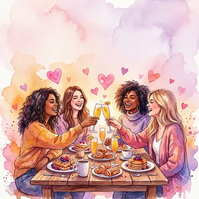 Galentine's Day Friendship Watercolor Sunset preview