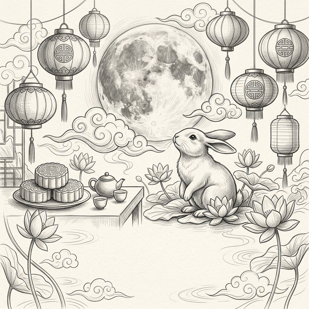 Mid-autumn Festival Pencil Drawing preview