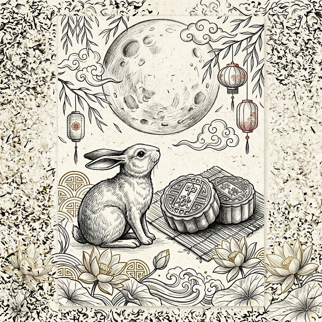 Mid-autumn Festival Ink Illustration preview