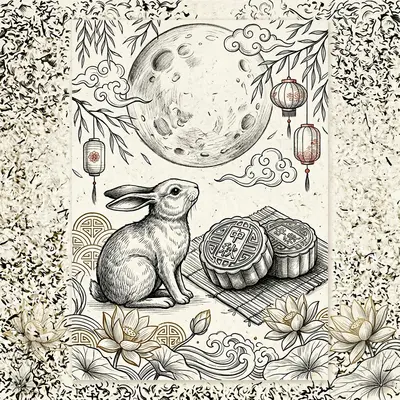 Mid-autumn Festival Ink Illustration preview