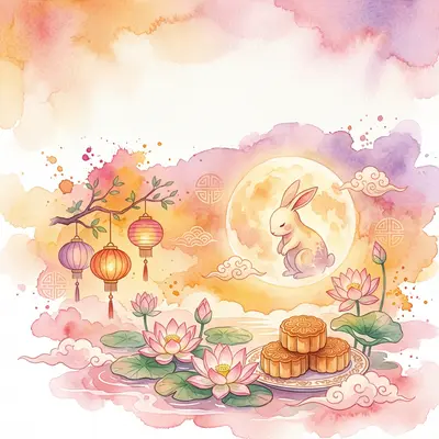 Mid-autumn Festival Watercolor Sunset preview