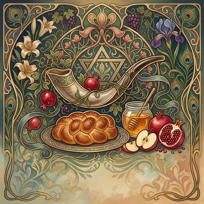 Rosh Hashanah New Year Art Nouveau preview