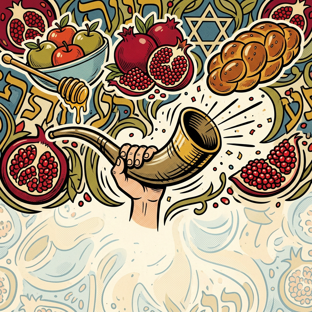 Rosh Hashanah New Year Retro Cartoon preview