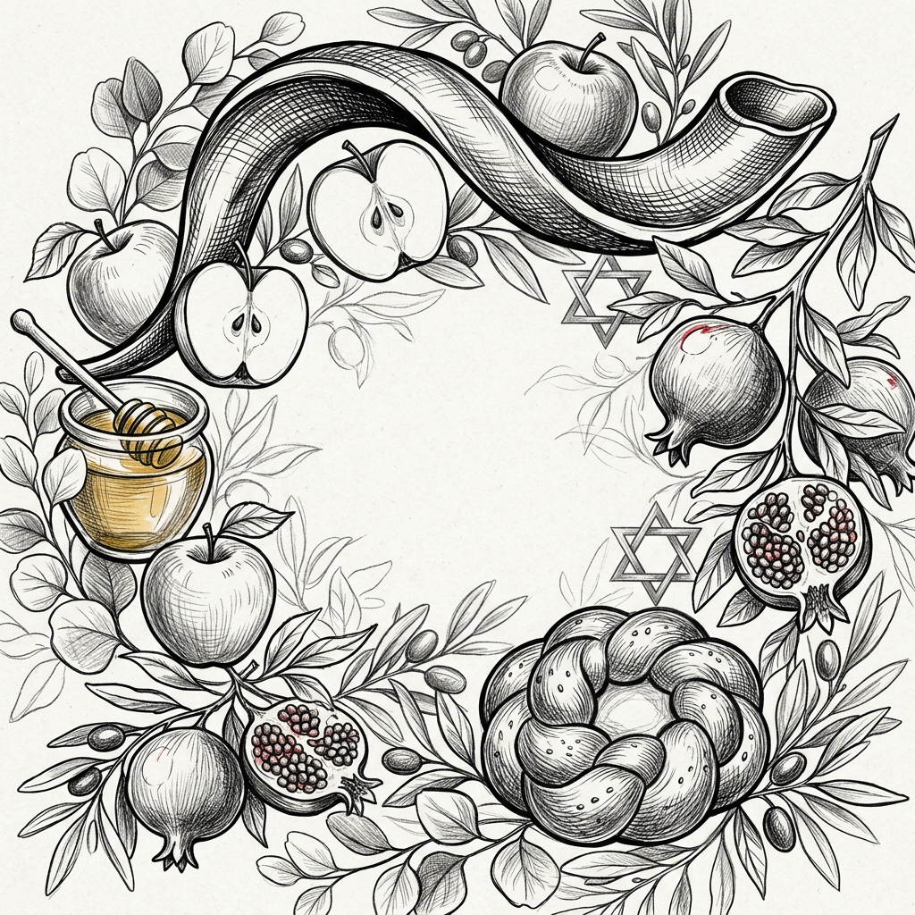Rosh Hashanah New Year Ink Illustration preview