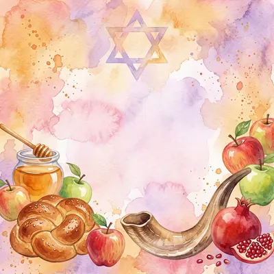 Rosh Hashanah New Year Watercolor Sunset preview